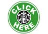 A Starbucks logo, but instead of 'Starbucks,' it says 'Click Here.'