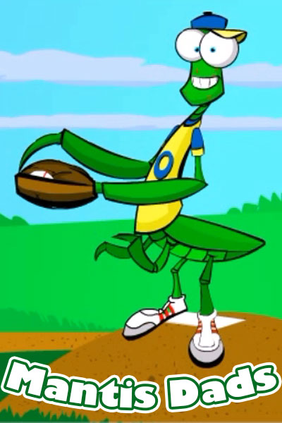 This cartoon ecard image is an adolescent praying mantis in a baseball jersey. His face is covered with pimples, and he's wearing a backwards baseball cap.