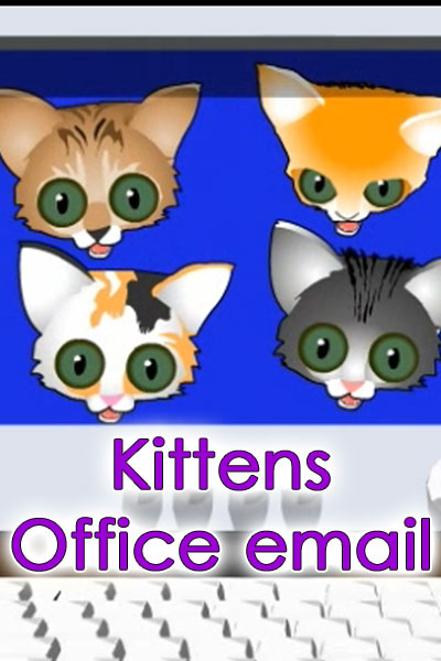 Two wide-eyed kittens appear on someone's computer monitor.
