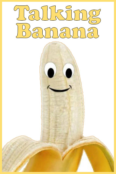 A partially peeled banana with a cartoon face. 